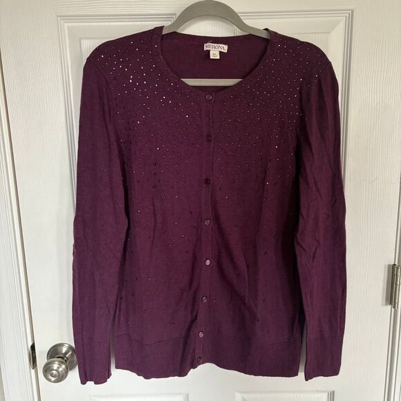 Merona Sequin Button Up Sweater Purple XL - Picture 1 of 9